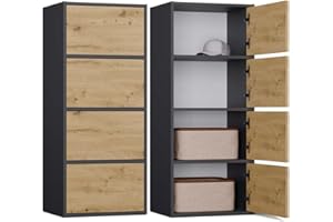 ‎CDF CDF Kommode Schrank Hochschrank mit 4 Türen und Einlegeböden - für Wohnzimmer Schlafzimmer Flur Büro – Grifflose Fronten – Modernes Design und langlebige Ausführung – Anthrazit Eiche Artisan Alma