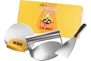 The Smash Lab - Kit Smash Burguer - Prensa Hamburguesas de Acero Inoxidable 304 con Espatula y Papel Antiadherente. Aplastador de Hamburguesas y Accesorios Smasher.