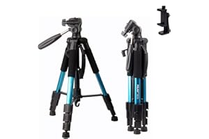 POLAM-FOTO 140cm Trépied Photo pour Appareil Photo avec Adaptateur de téléphone et Le Sac de Transport pour Canon/Nikon/Sony et Autres SLR/DSLR Caméra (Bleu)