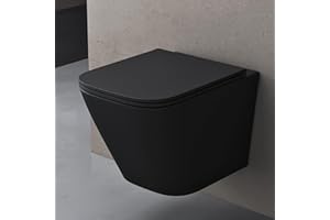 doporro Inodoro Suspendido Negro Mate – Taza Sin Reborde de Cerámica, Asiento con Cierre Suave, Diseño Moderno Montaje Mural, Fácil de Limpiar, 36x52x36 cm, Aachen112