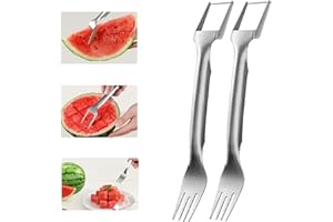 HOIDOKLY Coupe Fruits 2 en 1 en Acier Inoxydable, Nouvelle Trancheuse à Fourchette à Pastèque 2024, Outil de Coupe de Pastèque à Double Tête pour Cuisine (2PCS)