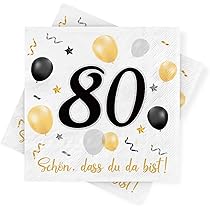 Servetten 80e verjaardag, 30 stuks zwarte gouden verjaardagsservetten, decoratie 80e verjaardag Mooi dat je er bent, 3-laags papieren servetten voor man vrouw verjaardag feest jubileum tafeldecoratie