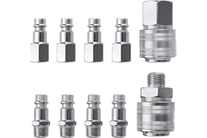 VADUDA 10 Pcs Air Line Connectors 1/4'' BSP Euro Airline Hose Compressor Fittings Air Coupler and Plug Kit Male Female Thread Quick Release Connector Fittings Set, Silver