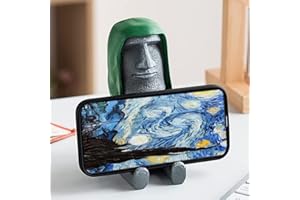 Statua di Moai Dell'isola, Taxually 2 in 1 Scultura con Supporto per Smartphone Figura Decorativa Moderna in Resina per Ufficio Scrivania Soggiorno(Grigio)