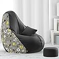 Biggie Bean Bag with Beans Filled 5XL Bean Bag with Free Cushion and Footrest - Official : PrintSensations Combo (Matching Color : Printed, Soccer - H - Black Light-Grey)