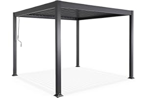 AirDay - Pergola bioclimatique 3 x 3 m - Tonnelle autoportante de Jardin avec Lames orientables Pleine Largeur, Structure Aluminium Anthracite, abri terrasse Design 9m2, évacuation d'eau par poteaux