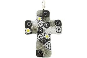 GLASS OF VENICE GlassOfVenice Murano Glass Black and White Millefiori Cross Pendant