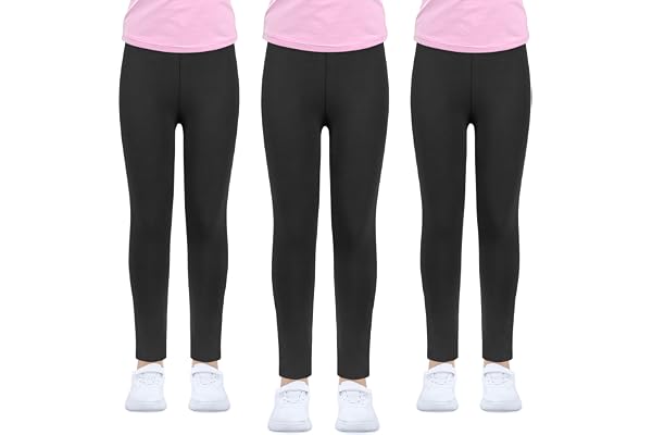 ouhos 3-pack leggings, flickor, svarta, vita, hög midja, leggings, barn, sportleggings, långa, mjuka, elastiska bas-sportbyxor, ogenomskinliga byxor för dans, yoga, vardag