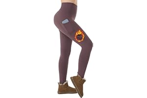 ineepor Thermal Leggings Women Fleece Lined Leggings with Pockets High Waisted Winter Water Resistant Leggings