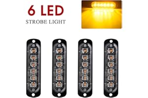 Yifengshun 4PCS 6LED Amber Emergency Warning Strobe Lights, Universal Caution Hazard Strobe Light Bar,Surface Mount Recovery Breakdown Beacon Light for 12V - 24V Car Truck Vehicle Trailer