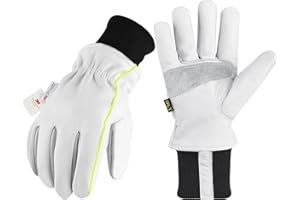 DLY Gants de Travail Hiver,Gants de Travail Hiver en Cuir,Gants Hiver Imperméables,Gants de Travail en Cuir Résistants au Vent pour Déneiger,Construction,Opération,Equipement,Conduite,Engins Routiers