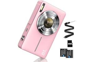 CAMKORY Fotocamera digitale 44 MP FHD 1080p fotocamera digitale con scheda 32 G con batteria semplice portatile 16 X fotocamera digitale per bambini adolescenti studenti anziani principianti (rosa)