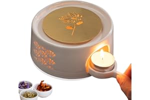 SMGBWAY Calentador de Tetera, Calentador de Té de Cerámica, Base de Calentador de Tetera con portavelas y Exquisita Tapa de Cobre, Retro Calentador de Té de Cerámica para Calentar té y café