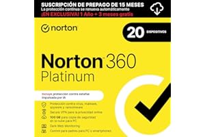 Norton 360 Platinum 2025| Antivírus 20 Dispositivos| 15 meses con renovación automática| Descarga digital