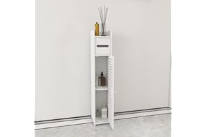 AUTOBABA Porte-Papier Toilette, Colonne avec Porte-Rouleau de Papier, support de Rouleau et Porte-Brosse de Toilette 2 en 1, Meuble de Salle de Bain, 16 x 16 x 81cm (Blanc)