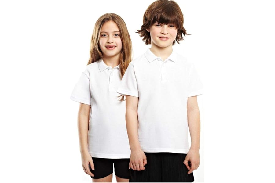 Listers Schoolwear Age 3-16 White 100% Cotton School Plain Polo Shirt Short Sleeve Childrens Boys Girls P.E.