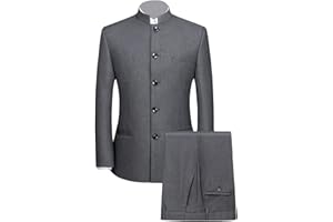 JESHIFANGJIUSU Costume Tunique Chinoise 2 Pièces pour Hommes Ensemble Blazer à Col Mandarin Ensemble Pantalon Veste Boutonnée Robe de Marié Uniforme Traditionnelle