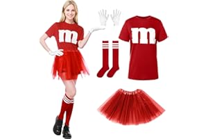 Alaiyaky M und M Kostüm Damen, M Aufdruck Tshirt Faschingskostüme Damen Lustig GruppenKostüm M T Shirt mit Tutu Handschuhe Streifensocken, Karneval Kostüm MM Outfits für Faschings