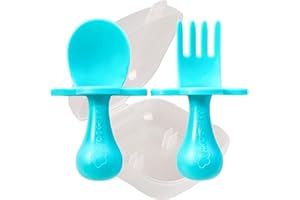 Grabease Toddler Utensils Toddler Spoons and Forks Baby Cutlery Toddler Fork, Bpa-Free & Phthalate-Free for Baby & Toddler, 1 Set, Teal