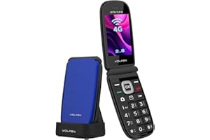 Volfen Astro Flip 4G - Teléfono Móvil para Personas Mayores con Tapa, Teclas Grandes y Pantalla XXL de 2,8”, Botón SOS, Fácil De Usar, Base de Carga USB-C, Doble SIM (Azul)
