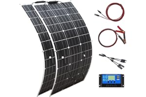 YINGGUANG Kit de panneaux solaires flexibles 200W 2 * 100W 12V Contrôleur de panneaux photovoltaïques à cristaux Monokristallines 20a, pour batteries de charge 12V - RV, Caravane, Bateaux, Toits.