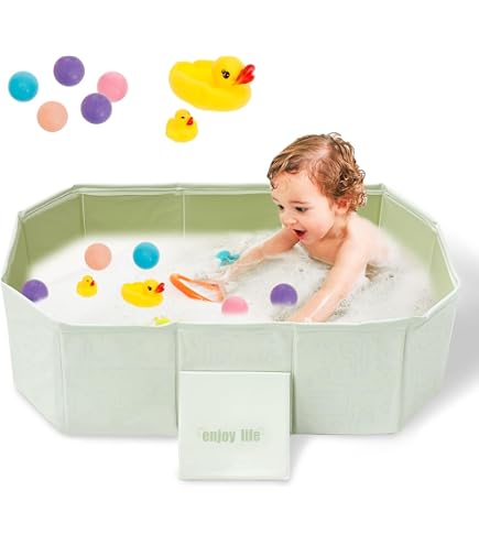 Vasca Da Bagno Pieghevole Per Neonati E Bambini – 75x45 Cm, Plastica Senza BPA, Antiscivolo, Tappo Di Scarico, Verde Menta, Portatile E Salvaspazio - copertina