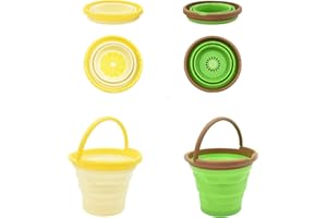 Coriver Seau de Plage Pliable, Lot de 2 Seaux de Camping Pliables Silicone avec Motif Fruits et Poignée, Plage Enfant pour Sandpit, Plein Air, Peche (2. Jaune + Vert)