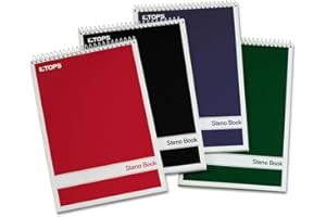 TOPS spirale Steno livres, 15,2 x 22,9 cm, Gregg Rule, Greentint couvertures de papier, assorties, 80 feuilles par livre, 4 livres par lot (80221)