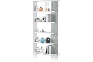 duehome | Estantería 5 baldas, Librería Comedor, Salon, Modelo Opal, Acabado en Color Blanco Artik y Gris Cemento, Medidas: 180 cm (Alto) x 90 cm (Ancho) x 25 cm (Fondo)