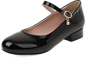Lroey Reoly Merceditas de Mujer con Tacón En Bloque, Bombas de Tacón Bajo Punta Rojoonda Hebilla Zapatos de Fiesta Casual, Talla 31-48