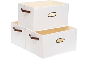 Yawinhe Lot de 3 Boîte de Rangement, Sans Couvercle Caisses de Rangement, Cubes de Rangement Pliables, pour Serviettes, Vêtements, Blanc, 38x25x21cm, SNK030WS