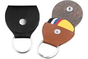 AIPAIDE 2PCS Portachiavi in Pelle Plettro+10PCS Plettri Colorati per Chitarra 0.46mm Materiale ABS per Ukulele Basso Elettrico Acustico