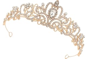 KRYSEL Crystal Princess Tiara for Women – Rhinestone Crown Headband for Weddings, Pageants, Prom & Birthdays – Elegant Gold Tiara Accessory for Bridal Hair Styling & Costume Glam