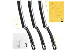 ETISEN, Spazzola per la pulizia delle crepe (3 pezzi), spazzola per la pulizia del bagno, spazzola per la pulizia delle guarnizioni, cucina, finestra, porte. Più 3 ganci e 1 spugna.