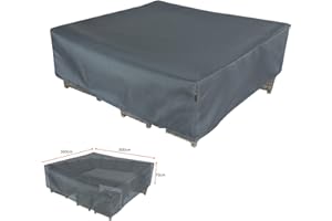 HENTEX Pokrowiec ochronny, pokrowiec na meble ogrodowe, prostokątny zestaw mebli do siedzenia, plandeka na stół ogrodowy, wodoodporna, oddychająca, 300 x 300 x wys. 70 cm, szary