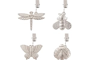 GWHOLE Tablecloth Weights with Clips Decorative Table Cloth Holder Clips Attached Designs Zinc Alloy Windproof Curtain Clamps, Pack of 4