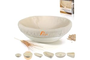 AMAZY Cestino da lievitazione, Incluso Libretto con Ricette e Consigli per l'uso – Cesto lievitazione Pane in Palma Naturale (Tondo | Ø 25 cm) - Incluso Inserto in Lino