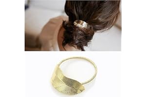 Dervivea Boho Gold Leaf Hair Tie Hairband Ponytail Holder Hair Rope Minimalist Leaf Hair Band Cuerda Metal Feather Hair Scrunchies Hair Tie Accesorios decorativos para el cabello para mujeres y niñas