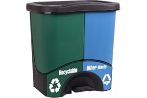 MINTRA HOME Mintra Poubelle Tri Sélectif, Poubelle Cuisine, Poubelle Plastique, Double Compartiments, Amovibles, Déchets et Recyclage, Corbeille Papier | Capacité de 12L| 44.5H x 44.4L x 33.2P| Vert/bleu