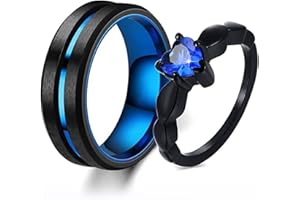Wycian Ring Herz Stein, Trauringe Titan Bicolor Zirkonia Verlobungsring Saphir Eheringe Blau Schwarz Ringe 2 Stück Partnerringe 6mm/8 Edelstahlringe Schwarz