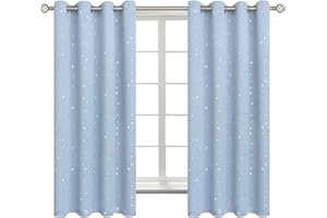 BGment Star Room Darkening Curtains for Kids Bedroom - Grommet Thermal Insulated Silver Star Print Kids Curtains for Living Room, Set of 2 Panels, Baby Blue, 52 x 63 Inch