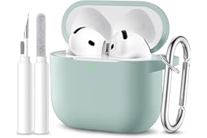 Maledan Cover Compatibile con AirPods 4 2024 Custodia, Case Protettiva Antiurto in Silicone Morbido per Apple AirPods 4 Generazione Custodia con Kit di Pulizia e Moschettone [LED visibile],Bluegreen