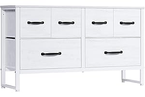 LYNCOHOME - Cajonera con 6 cajones de tela, cómoda dormitorio mueble TV con cajones blanco, armario de almacenamiento, mueble dormitorio, armario con cajones para cocina, oficina, pasillo