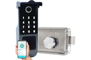 Xenocam Waterproof Outdoor Gate Smart Rim Door Lock WiFi Fingerprint Lock Support Password IC Card Key Wiring Digital Gate Access Control for Tuya