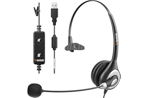 Wantek USB Headset with Microphone Noise Cancelling & Audio Controls, Business PC Headsets for Computer Laptop, USB Headphone for Home Office Call Center Skype Zoom Webinar, Clear Chat, Super Light