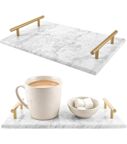 Cosy & Trendy Plateau Marbre Avec Poignées Dorées - 40x14 Cm - Style Luxe Et Élégant