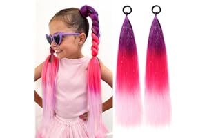 JIAMEISI Rainbow Ponytail Extensions With Hair Tie 2 Packs 50g/Pack Coloured Hair Extensions for Braiding 26 inch Colorful Ombre Mermaid Ponytail Synthetic Hair Extensions for Kids S33