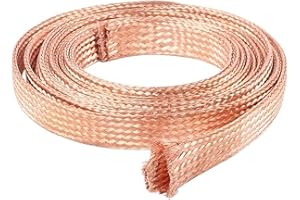 BAIWANLIN Filo di Terra Intrecciato in Rame Cavo Piombo Piatto Nudo Schermatura Piatta Treccia Maglia Metallo Manicotto Lunghezza: 10 m,2.5#:5x1.0mm