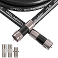 RELIAGINT 10 Feet, Black Rg6 Cable With F Connector, Free F81/Rf Double Female Adapter, Quad Shiled Low Loss High Shielding For Hd Tv, Dish, Satellite, Antenna, Tv Cable 10Ft