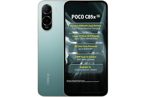 Poco C85X 5G Smartphone, Emerald Green, 4GB RAM, 64GB Storage